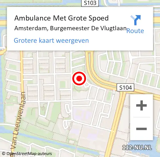 Locatie op kaart van de 112 melding: Ambulance Met Grote Spoed Naar Amsterdam, Burgemeester De Vlugtlaan op 6 maart 2024 09:17