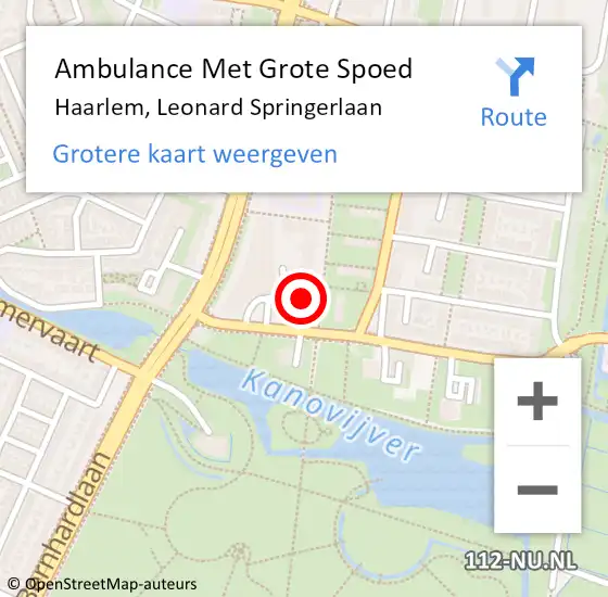 Locatie op kaart van de 112 melding: Ambulance Met Grote Spoed Naar Haarlem, Leonard Springerlaan op 6 maart 2024 09:18