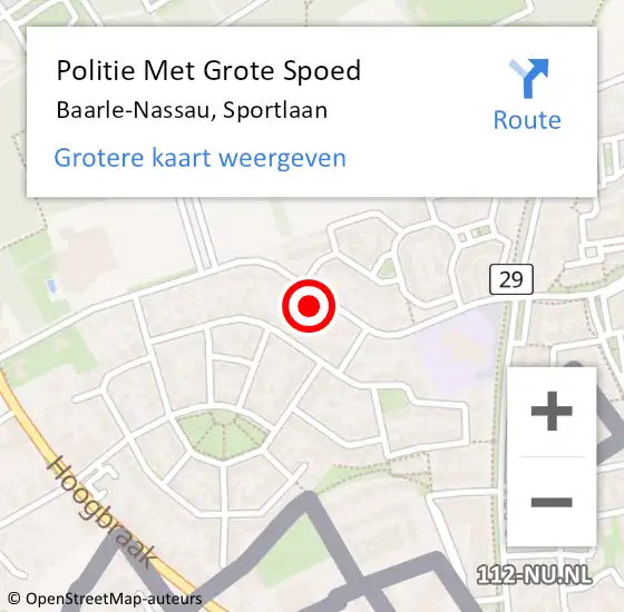 Locatie op kaart van de 112 melding: Politie Met Grote Spoed Naar Baarle-Nassau, Sportlaan op 6 maart 2024 09:47