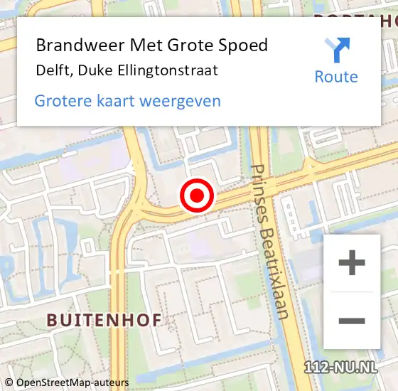 Locatie op kaart van de 112 melding: Brandweer Met Grote Spoed Naar Delft, Duke Ellingtonstraat op 6 maart 2024 10:27