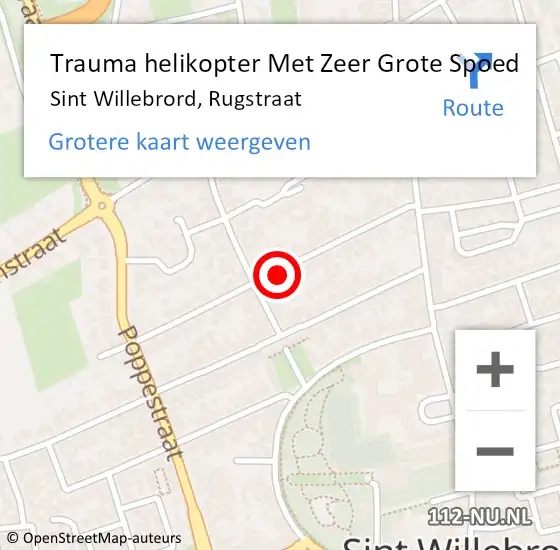 Locatie op kaart van de 112 melding: Trauma helikopter Met Zeer Grote Spoed Naar Sint Willebrord, Rugstraat op 6 maart 2024 12:22