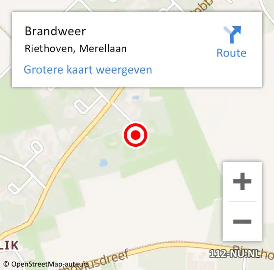 Locatie op kaart van de 112 melding: Brandweer Riethoven, Merellaan op 6 maart 2024 12:29