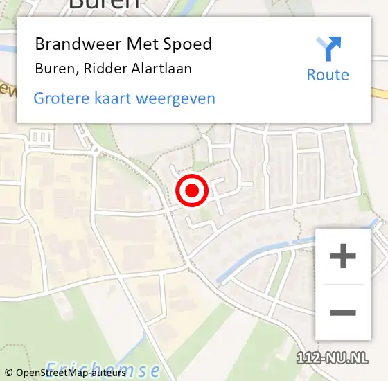 Locatie op kaart van de 112 melding: Brandweer Met Spoed Naar Buren, Ridder Alartlaan op 6 maart 2024 12:30