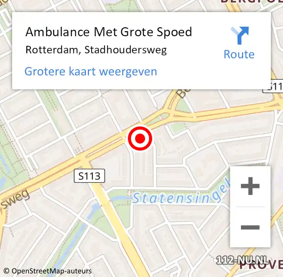 Locatie op kaart van de 112 melding: Ambulance Met Grote Spoed Naar Rotterdam, Stadhoudersweg op 6 maart 2024 12:42