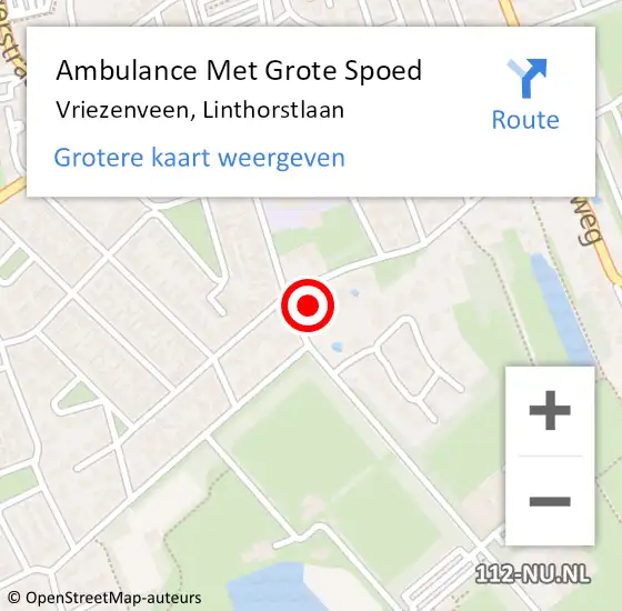 Locatie op kaart van de 112 melding: Ambulance Met Grote Spoed Naar Vriezenveen, Linthorstlaan op 6 maart 2024 13:33