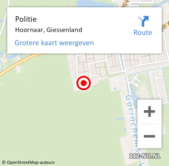 Locatie op kaart van de 112 melding: Politie Hoornaar, Giessenland op 6 maart 2024 13:58