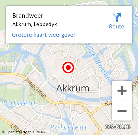 Locatie op kaart van de 112 melding: Brandweer Akkrum, Leppedyk op 6 maart 2024 14:06