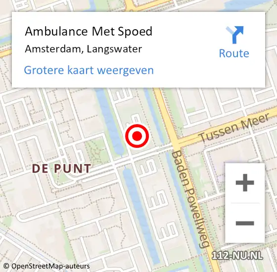 Locatie op kaart van de 112 melding: Ambulance Met Spoed Naar Amsterdam, Langswater op 6 maart 2024 14:35
