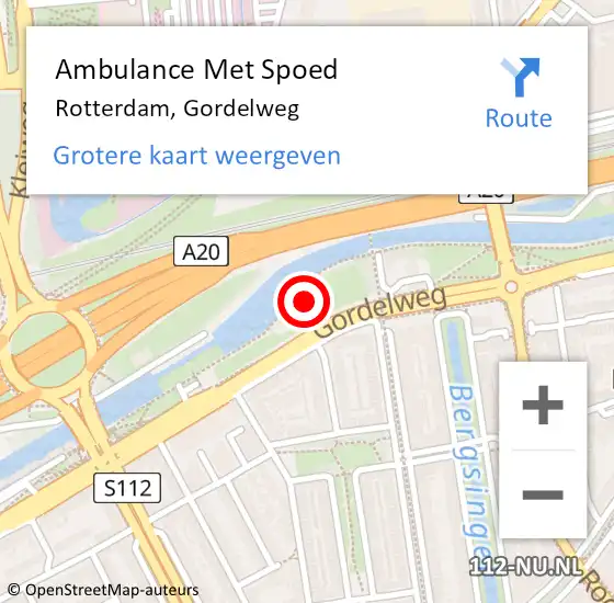 Locatie op kaart van de 112 melding: Ambulance Met Spoed Naar Rotterdam, Gordelweg op 6 maart 2024 14:37