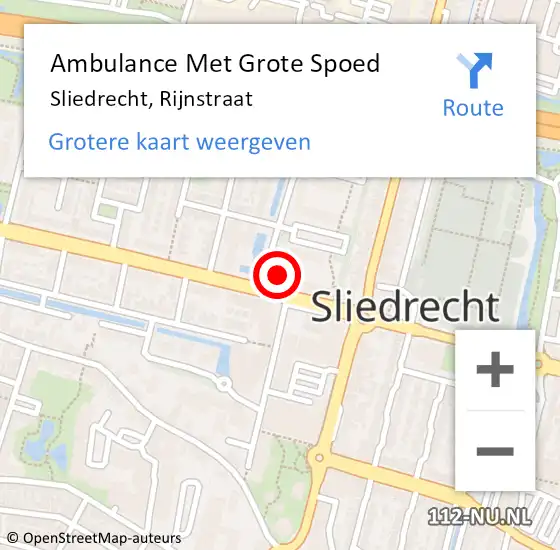 Locatie op kaart van de 112 melding: Ambulance Met Grote Spoed Naar Sliedrecht, Rijnstraat op 6 maart 2024 14:41
