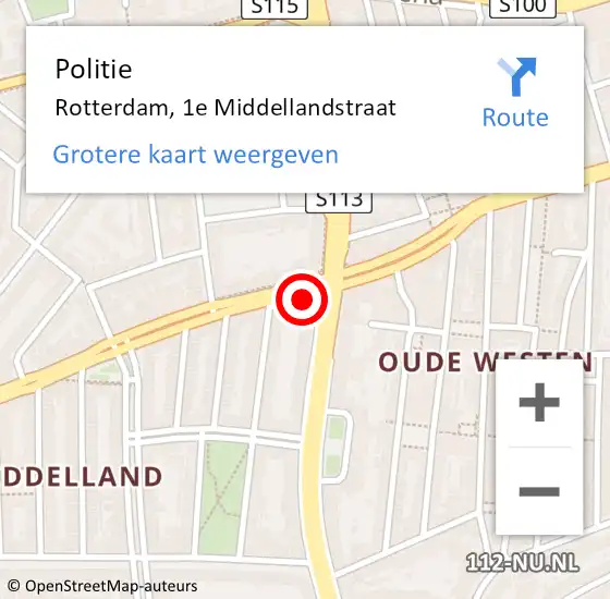 Locatie op kaart van de 112 melding: Politie Rotterdam, 1e Middellandstraat op 6 maart 2024 15:45
