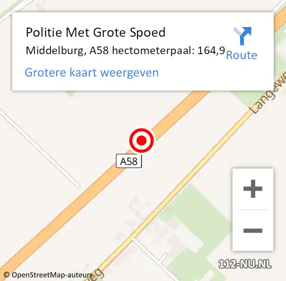 Locatie op kaart van de 112 melding: Politie Met Grote Spoed Naar Middelburg, A58 hectometerpaal: 164,9 op 6 maart 2024 16:19