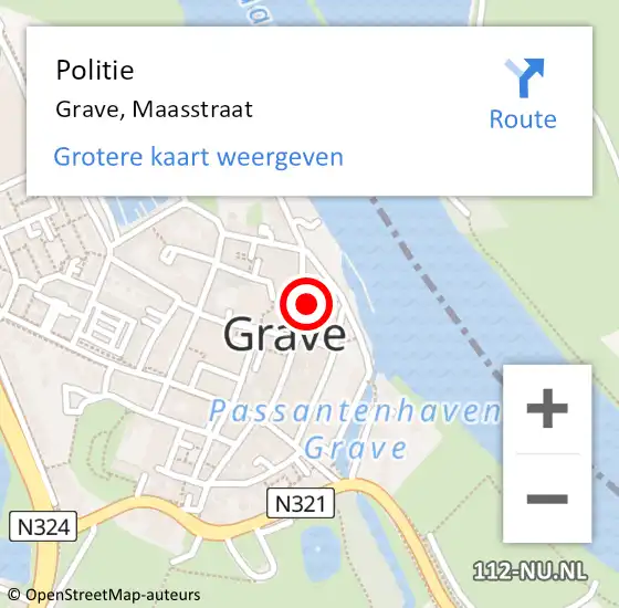 Locatie op kaart van de 112 melding: Politie Grave, Maasstraat op 6 maart 2024 16:29