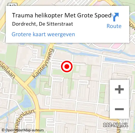 Locatie op kaart van de 112 melding: Trauma helikopter Met Grote Spoed Naar Dordrecht, De Sitterstraat op 6 maart 2024 16:37