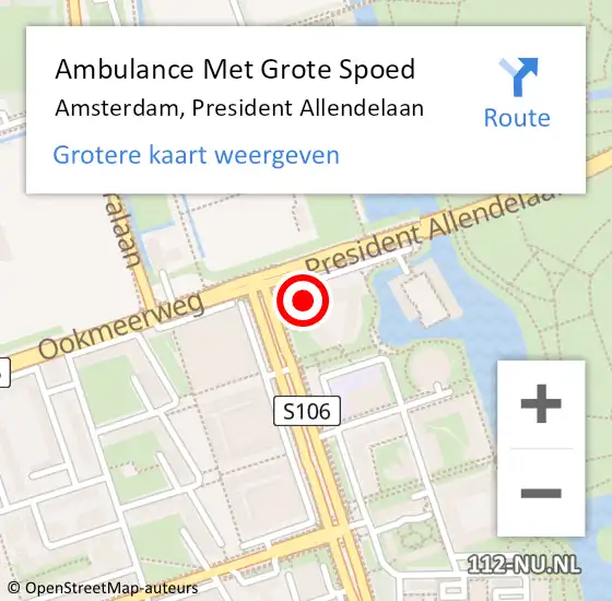 Locatie op kaart van de 112 melding: Ambulance Met Grote Spoed Naar Amsterdam, President Allendelaan op 6 maart 2024 17:24