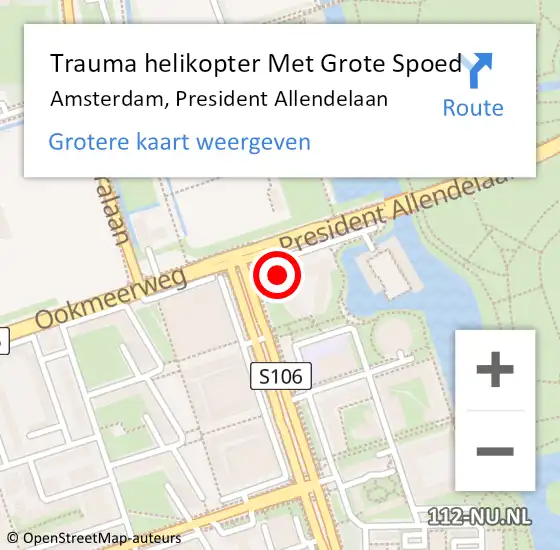 Locatie op kaart van de 112 melding: Trauma helikopter Met Grote Spoed Naar Amsterdam, President Allendelaan op 6 maart 2024 17:24