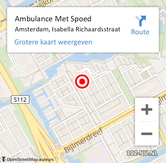 Locatie op kaart van de 112 melding: Ambulance Met Spoed Naar Amsterdam, Isabella Richaardsstraat op 6 maart 2024 17:47