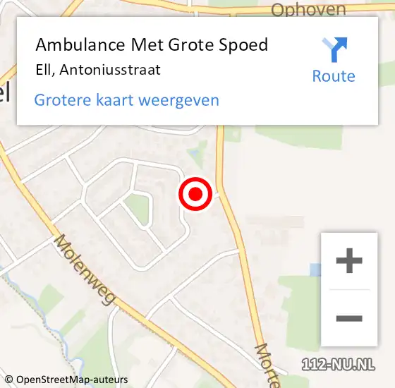 Locatie op kaart van de 112 melding: Ambulance Met Grote Spoed Naar Ell, Antoniusstraat op 6 maart 2024 18:53