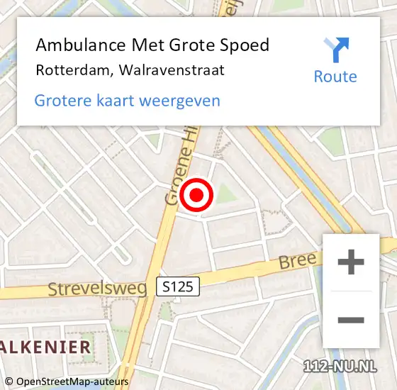 Locatie op kaart van de 112 melding: Ambulance Met Grote Spoed Naar Rotterdam, Walravenstraat op 6 maart 2024 19:08