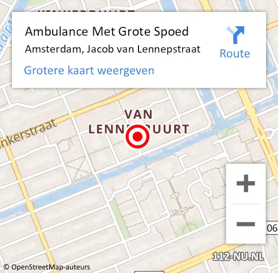 Locatie op kaart van de 112 melding: Ambulance Met Grote Spoed Naar Amsterdam, Jacob van Lennepstraat op 6 maart 2024 19:23