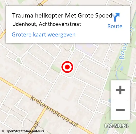 Locatie op kaart van de 112 melding: Trauma helikopter Met Grote Spoed Naar Udenhout, Achthoevenstraat op 6 maart 2024 19:33