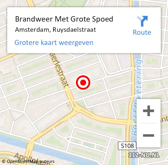 Locatie op kaart van de 112 melding: Brandweer Met Grote Spoed Naar Amsterdam, Ruysdaelstraat op 6 maart 2024 20:03