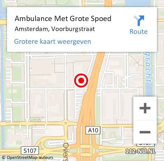 Locatie op kaart van de 112 melding: Ambulance Met Grote Spoed Naar Amsterdam, Voorburgstraat op 6 maart 2024 20:15