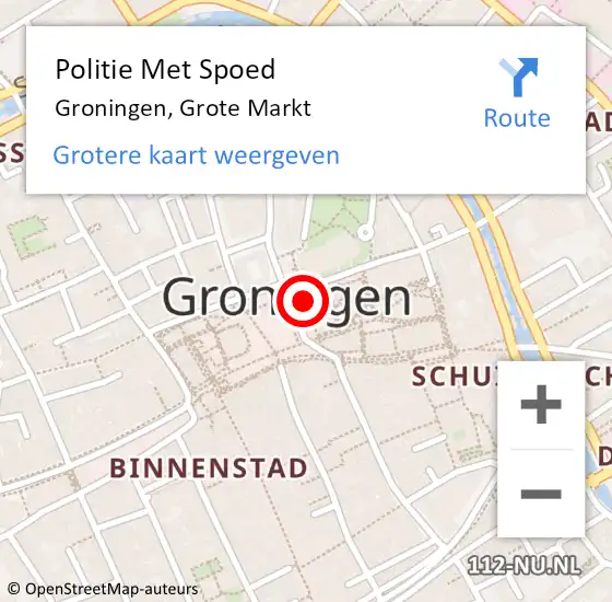 Locatie op kaart van de 112 melding: Politie Met Spoed Naar Groningen, Grote Markt op 6 maart 2024 20:46