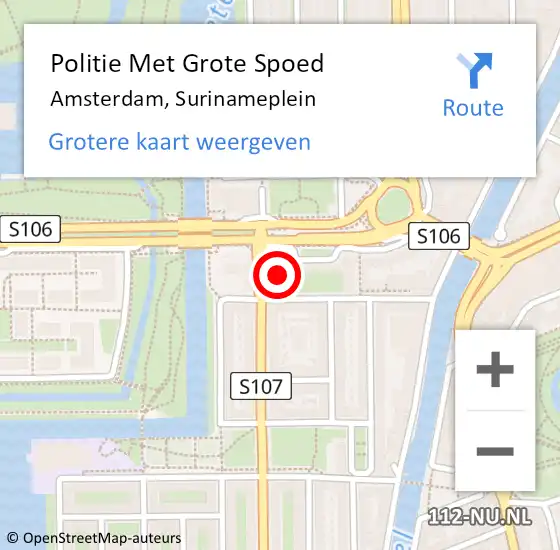 Locatie op kaart van de 112 melding: Politie Met Grote Spoed Naar Amsterdam, Surinameplein op 6 maart 2024 21:11