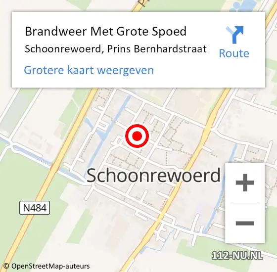 Locatie op kaart van de 112 melding: Brandweer Met Grote Spoed Naar Schoonrewoerd, Prins Bernhardstraat op 6 maart 2024 21:47