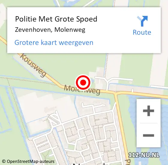 Locatie op kaart van de 112 melding: Politie Met Grote Spoed Naar Zevenhoven, Molenweg op 6 maart 2024 22:16
