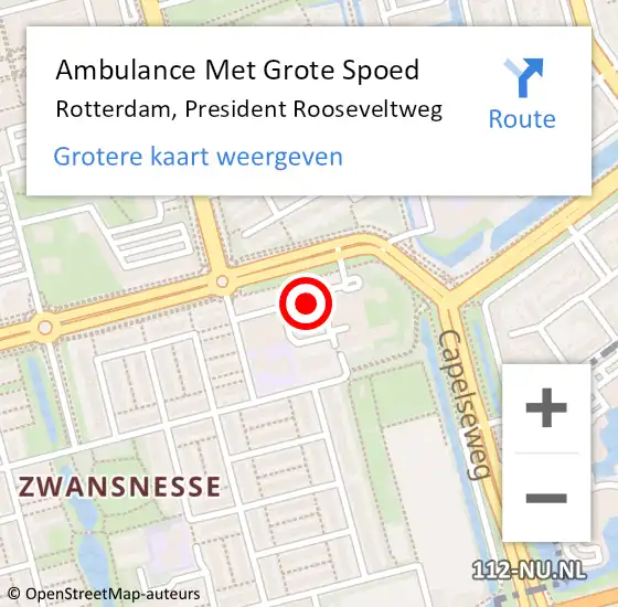 Locatie op kaart van de 112 melding: Ambulance Met Grote Spoed Naar Rotterdam, President Rooseveltweg op 6 maart 2024 23:12