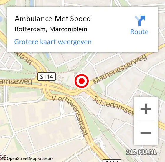 Locatie op kaart van de 112 melding: Ambulance Met Spoed Naar Rotterdam, Marconiplein op 6 maart 2024 23:13