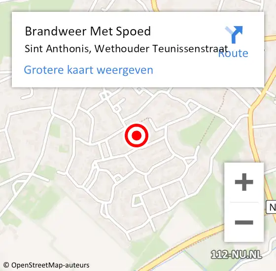 Locatie op kaart van de 112 melding: Brandweer Met Spoed Naar Sint Anthonis, Wethouder Teunissenstraat op 6 maart 2024 23:39