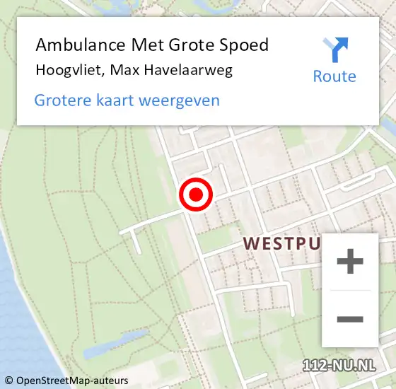 Locatie op kaart van de 112 melding: Ambulance Met Grote Spoed Naar Hoogvliet, Max Havelaarweg op 7 maart 2024 00:58