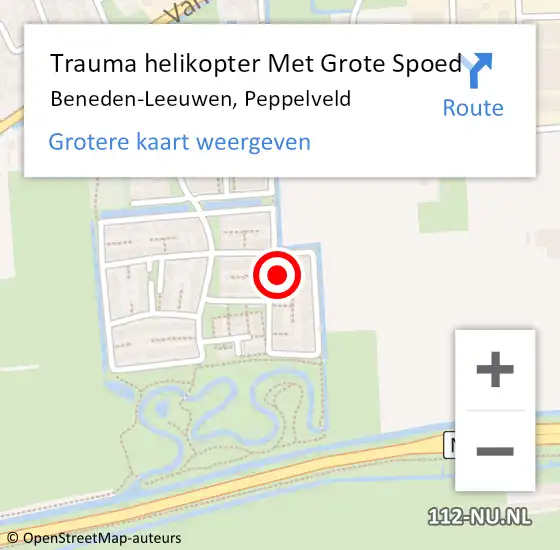 Locatie op kaart van de 112 melding: Trauma helikopter Met Grote Spoed Naar Beneden-Leeuwen, Peppelveld op 7 maart 2024 04:20
