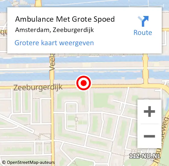 Locatie op kaart van de 112 melding: Ambulance Met Grote Spoed Naar Amsterdam, Zeeburgerdijk op 7 maart 2024 07:43
