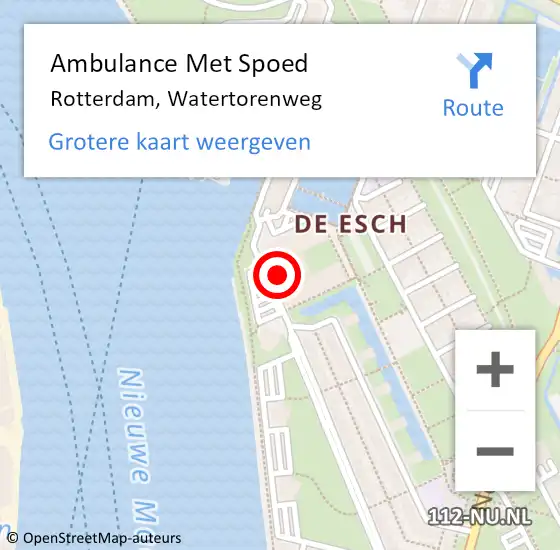 Locatie op kaart van de 112 melding: Ambulance Met Spoed Naar Rotterdam, Watertorenweg op 7 maart 2024 08:03