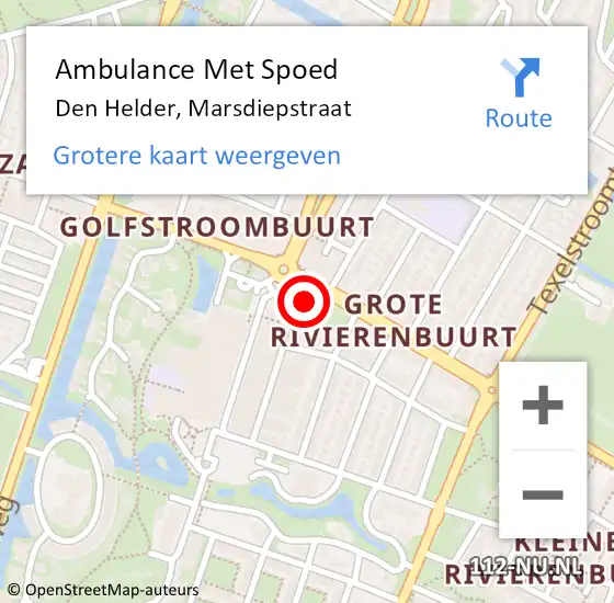 Locatie op kaart van de 112 melding: Ambulance Met Spoed Naar Den Helder, Marsdiepstraat op 7 maart 2024 09:20