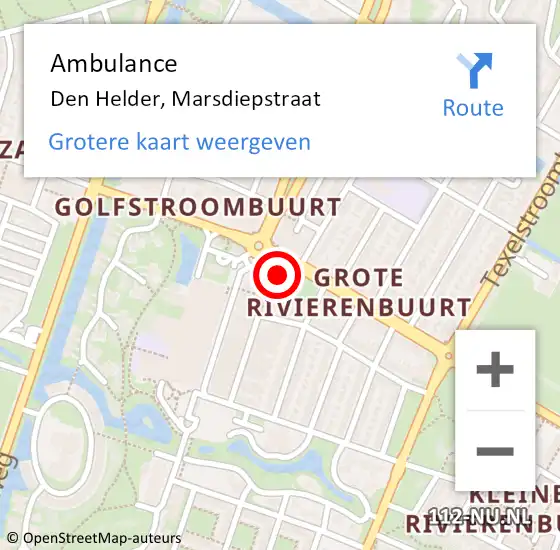 Locatie op kaart van de 112 melding: Ambulance Den Helder, Marsdiepstraat op 7 maart 2024 09:20