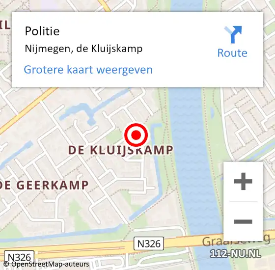 Locatie op kaart van de 112 melding: Politie Nijmegen, de Kluijskamp op 7 maart 2024 09:22