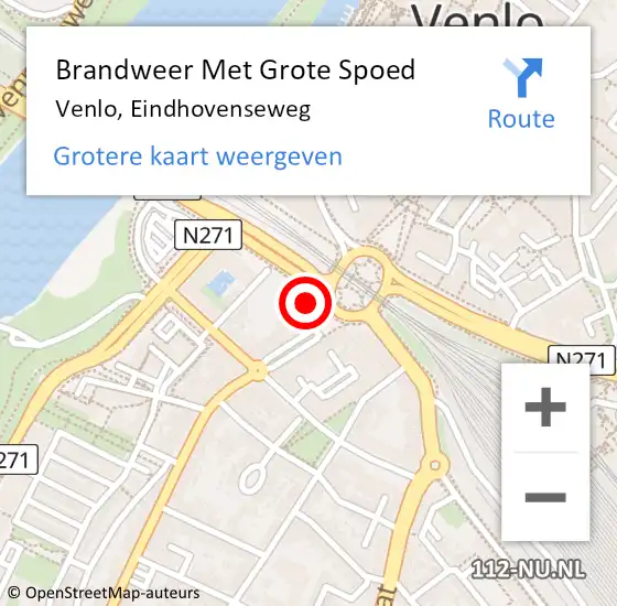 Locatie op kaart van de 112 melding: Brandweer Met Grote Spoed Naar Venlo, Eindhovenseweg op 7 maart 2024 09:22
