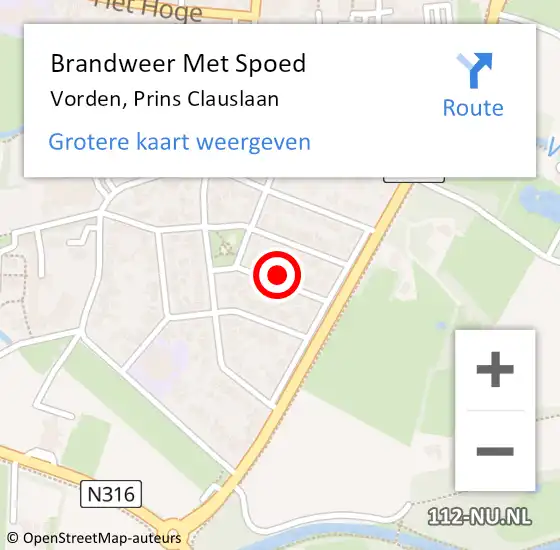 Locatie op kaart van de 112 melding: Brandweer Met Spoed Naar Vorden, Prins Clauslaan op 7 maart 2024 09:54