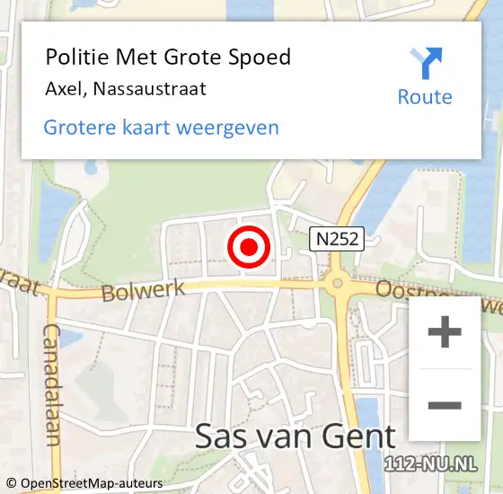Locatie op kaart van de 112 melding: Politie Met Grote Spoed Naar Axel, Nassaustraat op 7 maart 2024 10:08