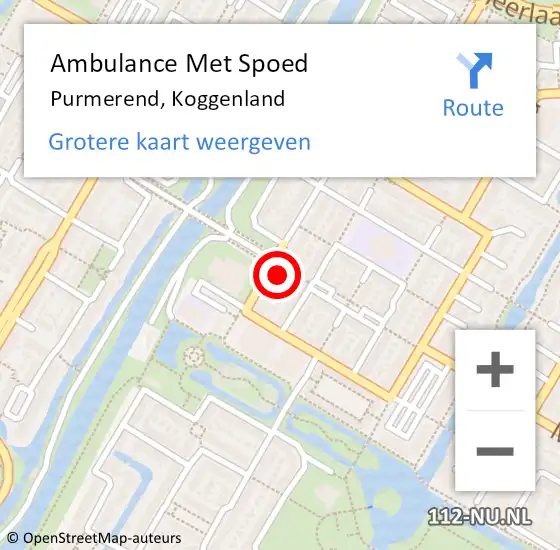 Locatie op kaart van de 112 melding: Ambulance Met Spoed Naar Purmerend, Koggenland op 7 maart 2024 10:12