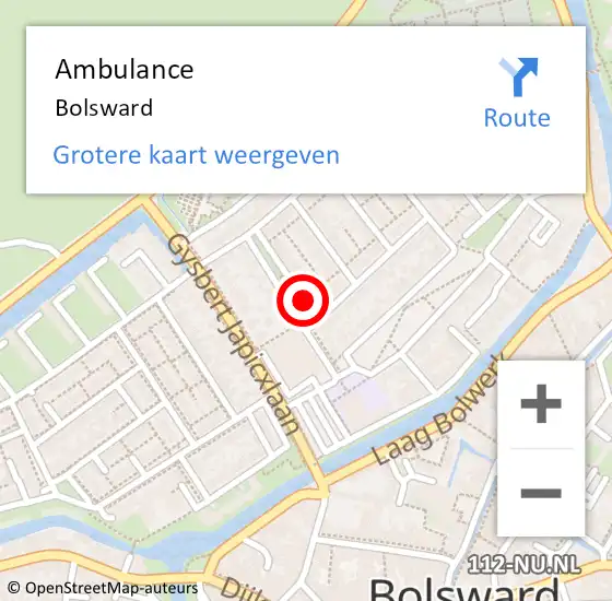 Locatie op kaart van de 112 melding: Ambulance Bolsward op 7 maart 2024 10:37