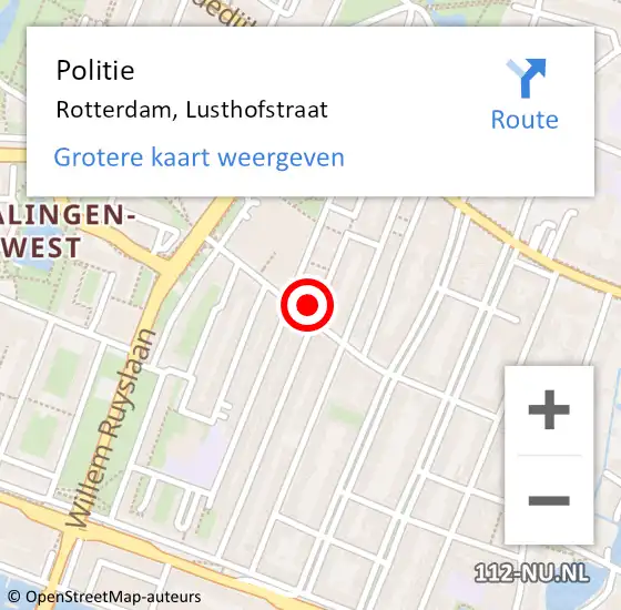 Locatie op kaart van de 112 melding: Politie Rotterdam, Lusthofstraat op 7 maart 2024 12:10