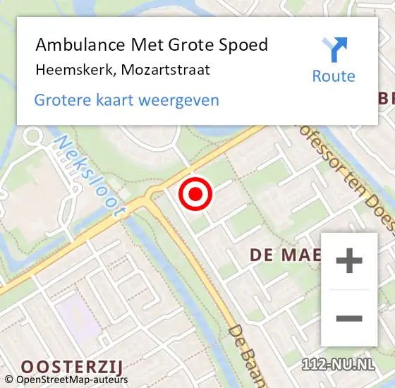 Locatie op kaart van de 112 melding: Ambulance Met Grote Spoed Naar Heemskerk, Mozartstraat op 7 maart 2024 12:27