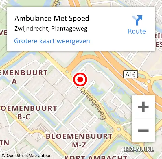 Locatie op kaart van de 112 melding: Ambulance Met Spoed Naar Zwijndrecht, Plantageweg op 7 maart 2024 12:29