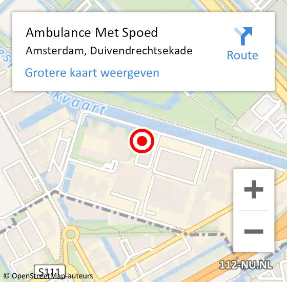 Locatie op kaart van de 112 melding: Ambulance Met Spoed Naar Amsterdam, Duivendrechtsekade op 7 maart 2024 12:31